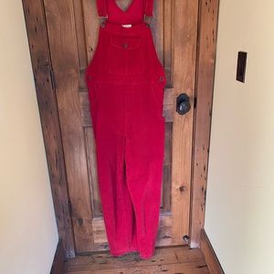 Red Wide Wale Corduroy Overalls